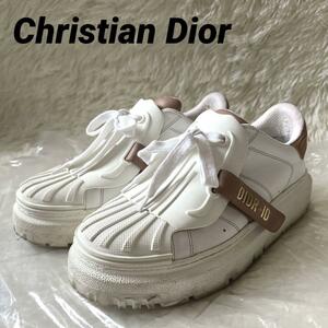 Christian Dior クリスチャンディオール DIOR-ID ロゴ レザー スニーカー ホワイト ヌードピンク レザー 37 1/2 24.5cm 指原莉乃着用