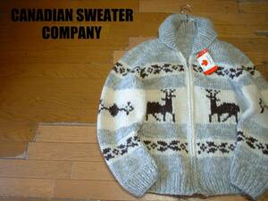 新品デッドストック名門カナダ製CANADIAN SWEATER COMPANY LTD.カウチンセーター46未使用MADE IN CANADAハンドニットカーディガン定価5万円