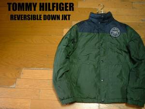 TOMMY HILFIGERリバーシブル2WAYダウンジャケットS(JPN-M〜L程)ナンバリング正規トミーヒルフィガーDOWN JACKET羽毛ブルゾン定価40,000円