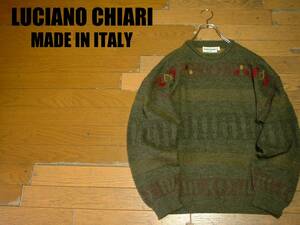 高級イタリア製LUCIANO CHIARI好配色ネイティブ柄ウールセーター美品50正規MADE IN ITALYフェアアイル90sビンテージノルディック立体3D