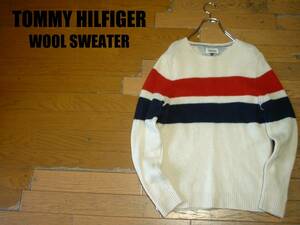 TOMMY HILFIGERフラッグ刺繍トリコロールカラーウールセーターWOMENレディースMクルーネック正規トミーヒルフィガーTMNYボーダーニット