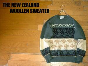 本場ニュージーランド製THE NEW ZEALAND WOOLLEN SWEATERネイティブ柄ウールセーター美品S正規MADE IN NEW ZEALANDアニマル柄キウイ