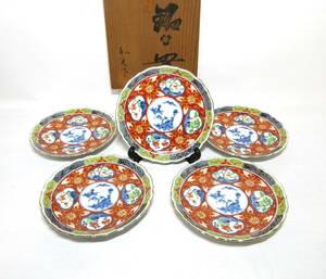 初出し品　銘々皿　5客揃　第一陶器　　錦手　山水/松竹梅　和光 造　取皿　丸皿　小皿　共箱　★広島発送★（岡山発送品同梱不可