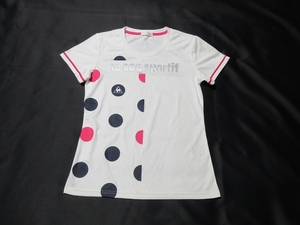 L-357★lecoq(ルコック)QB-015331♪白xドット/半袖Tシャツ(L)★