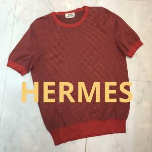 ☆美品☆HERMES　エルメス　半袖　カットソー　トップス　柄　赤　コットン