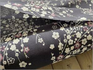 mets★5m*風光明花*梅の花*和柄*スケア*gray*コットン*生地83E