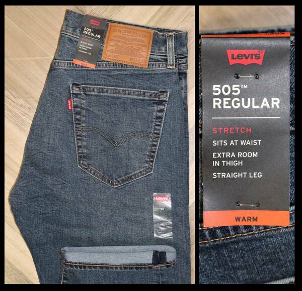 送料無料 特価即決【未使用】 LEVI'S ★ 暖パン WARM 505 REGULAR FIT STRETCH JEANS 00505-2039 (W33/L32) ★ リーバイス 保温 BIG E 