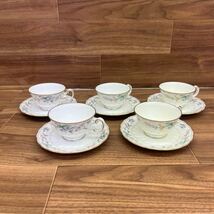 ■ C-964 Noritake ノリタケ ラヴィサント 4468 Bone China ボーンチャイナ カップ&ソーサー ティーカップ 5客セット 花柄 現状品_画像1