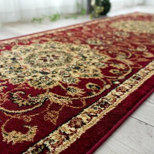 ■■キッチンマット トルコ製 ペルシャ柄 ウィルトン織り カーペット 絨毯 80ｘ420cm 　レッド