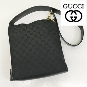 GUCCI/ショルダーバッグ/キャンバス/GG柄/レザーストラップ/グッチ/ブラック/シンプルなデザイン/レディース/AH03