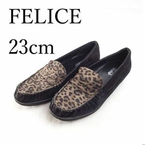 LK6809*FELICE*フェリーチェ*レディースローファー*23cm*黒×レオパード