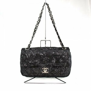 ◆ 美品 CHANEL / シャネル ココマーク マトラッセ スパンコール Wチェーンショルダーバッグ ブラック系 肩掛け 142714