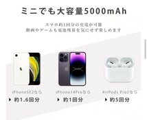 モバイルバッテリー 5000mAh　ホワイト ミニ 軽量 持ち運び便利 USB iphone / Android対応 小型 携帯バッテリー　日本語説明書付き_画像2