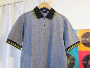 タグ付き 未使用品 フレッドペリー FRED PERRY ライン ポロシャツ 2007 デッドストック 黒 霜降 杢 グレー 黄 パンク スカ モッズ サイズS