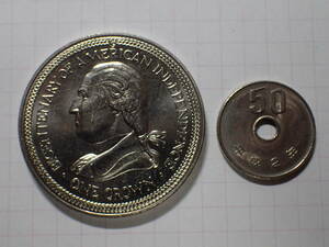 K332 イギリス王室属領国マン島 25ペンス(0.25)ニッケル銅貨 アメリカ独立200周年記念硬貨 発行：1976年 大型コイン