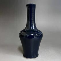 清 藍釉 瓶 中国 古玩 花瓶 花入 乾隆 高さ18.5cm_画像2