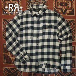 【名作】 RRL Buffalo Check Twill Work Shirt 【M】 バッファロー チェック ツイル ワークシャツ 白 黒 ユニオンチケット Ralph Lauren