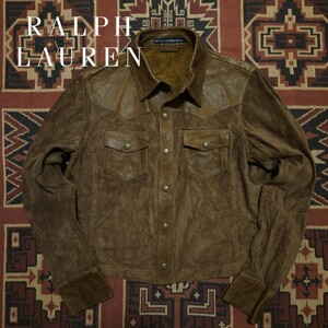 【希少】 Vintage Ralph Lauren Leather Western Shirt Jacket 【L】 レザー ウエスタン シャツ ジャケット ディアスキン 鹿革 RRL ヨーク 