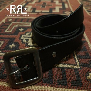 【逸品】 RRL Burlington Leather Belt 【32】 バーリントン レザー ベルト 肉厚 鞣し 牛革 黒 ブラック バックル Ralph Lauren