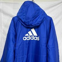 adidas アディダス ジップアップ ロング ベンチ コート ジャケット フーディー 裏ボア スポーツ 防寒 アウター ブルー XO b18499_画像6