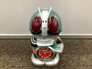 【美品】リズム時計工業 目覚し時計 仮面ライダー 4SE502 緑メタリック色 アナログ キャラクター時計　希少　マニア　動作確認済み