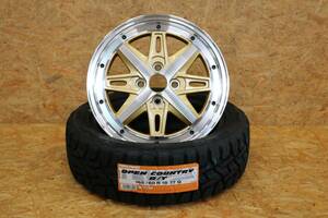 フェニーチェ RX2 15インチ 5.0J +45 4/100 ゴールドPO TOYO オープンカントリー R/T 165/60R15 ホワイトレター タイヤホイール4本セット 