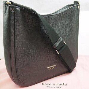 USED品・保管品 kate spade ケイトスペード PXR00329 ショルダーバッグ レザー ブラック系 ゴールド金具 レディース 保存袋付き