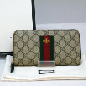 USED品・保管品 GUCCI グッチ 408831 ラウンドファスナー長財布 蜂 ビー GGスプリーム シェリーライン ベージュ系 保存袋/外箱付