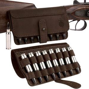 送料無料国内在庫 残り2点 BronzeDog社製 Leather Cartridge Case 本革スプリットレザー 弾帯 (Brown)(ライフル弾レザーポーチ)