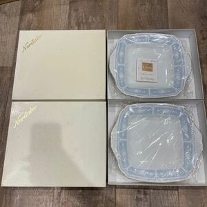 新品 保管品 未使用 Noritake ノリタケ レースウッドゴールド スクエア プレート 28.5×25cm 箱入 角皿 2枚 セット スクエアー 洋食器 ペア