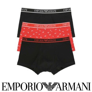 EMPORIO ARMANI エンポリオアルマーニ CORE LOGOBAND TRUNK コアロゴバンド 前閉じ ボクサーパンツ メンズ 3枚組 54037178 レッドセット L