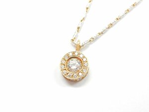 【鑑定書付】K18 D:0.305ct D SI1 GOOD 0.34ct ネックレス/ペンダント ゴールド ダイヤ 44cm 6.6g 中央宝石研究所 SI-1 一粒+メレ パヴェ