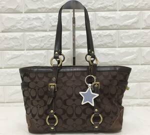 no18266 COACH コーチ 10384 シグネチャー レザー スエード キャンバス 肩掛けショルダー トート バッグ ☆