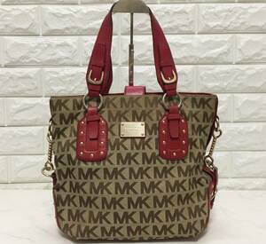 no17945 Michael Kors マイケルコース 本革レザー キャンバス 肩掛けショルダー トート バッグ ☆