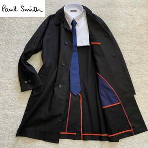 漂う高級感 Paul Smith 現行タグ ステンカラーコート メンズ Lサイズ 黒 ブラック 近年モデル ポールスミス アウター ロングコート 美品