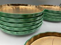 緑釉　金皿　京焼　ほぼ未使用　10客　日本料理　懐石料理　刺身皿　焼物皿　今回限り　陶磁器_画像3