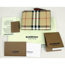 バーバリー 財布 レディース BURBERRY 二つ折り財布 ドル紙幣用 チェック ベージュ PVC×レザー 8079204_画像6