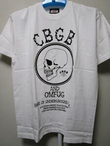 新品！正規品ライセンス品！CBGB&OMFUG 半袖Ｔシャツ・Ｌ・白／ホワイト（パンクロックライブハウス骸骨ドクロスカルラモーンズバンドT）