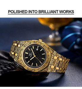 【日本未発売品】最落なし【ONOLA】最新モデル Relogio彫刻腕時計 Quartz ヴィンテージゴールド&ブラック オマージュwatch