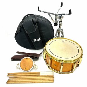 １円スタート PEARL パール スネアドラム MAPLE SELL メープルシェル 打楽器 楽器 ドラム スタンド スティック ケース付き 動作未確認