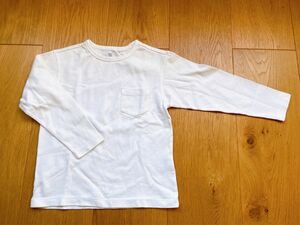 ユニクロ UNIQRO 長袖 白 シャツ 無地 ホワイト 子ども KIDS 長T ロンT 長袖Tシャツ 子供服 ポケット 120