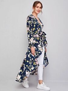 新品 SHEIN アシンメトリー 花柄 紺 オシャレ チュニック ワンピース