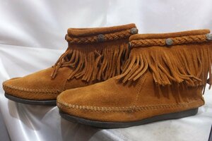 MINNETONKA ミネトンカ フリンジバックジップショートブーツ サイズUS7(24cm) カラー茶色系 箱付き