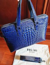 最高級逸品20万◆イタリア・ミラノ発*BOLINI/ボリニ・最上級牛革・クロコダイル*ビジネスバック/ブリーフケース・ネイビー_画像7