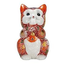 九谷焼！ ☆赤盛・お祈り猫３．８号☆ K8-1463 新品 商売繁盛 縁起物 千客万来 開運 置物 招き猫 ギフト_画像2