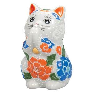 九谷焼！ ☆白盛・お祈り猫２．７号☆ K8-1456 新品 商売繁盛 縁起物 千客万来 開運 置物 招き猫 ギフト