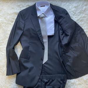 極美品◎ XL相当 アルマーニコレツォーニ ARMANI スーツ セットアップ 黒色 ブラック 54サイズ 上質生地 ウール シルク混◎