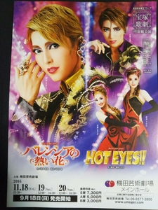 チラシ宝塚/宙組ツアー「バレンシアの熱い花/HOT EYES!!」朝夏まなと,真風涼帆,伶美うらら,星風まどか,澄輝さやと,純矢ちとせ,蒼羽りく,