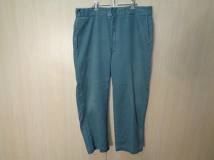 b384◆90’s Dickies 874 ワークパンツ◆デッキーズ 表記タグ欠損 灰緑色系 TALONジップ センターベルトループ細 サイズ調整ステッチ 5K