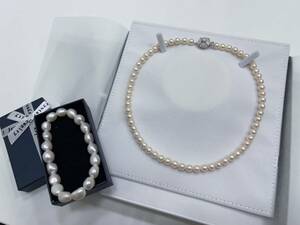 【本真珠】ピンキッシュホワイト　本真珠一連ネックレス＆プレゼント用ブレスレット　豪華セット　クリスマス　パール　真珠